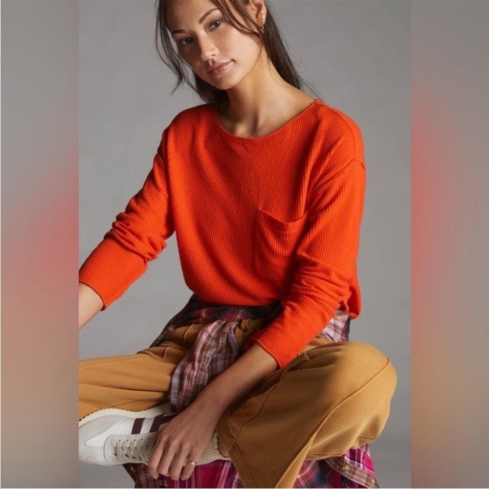 Daily Practice Anthropologie Waffle Blouse Top Oversized Bright Red M